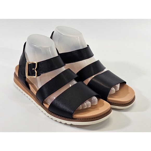 MW Women's 8 Dr. Scholl's Island Glow Sandal Black Faux Leather Strappy Shoes - Picture 1 of 9